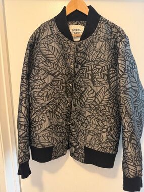 Opening Ceremony Mens Gray Leaf-Print Bomber Jacket